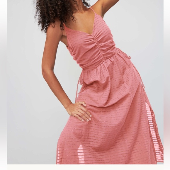 Nation Peppa Ruched Linen-Blend Sundress in Pink Size Small - Picture 3 of 10